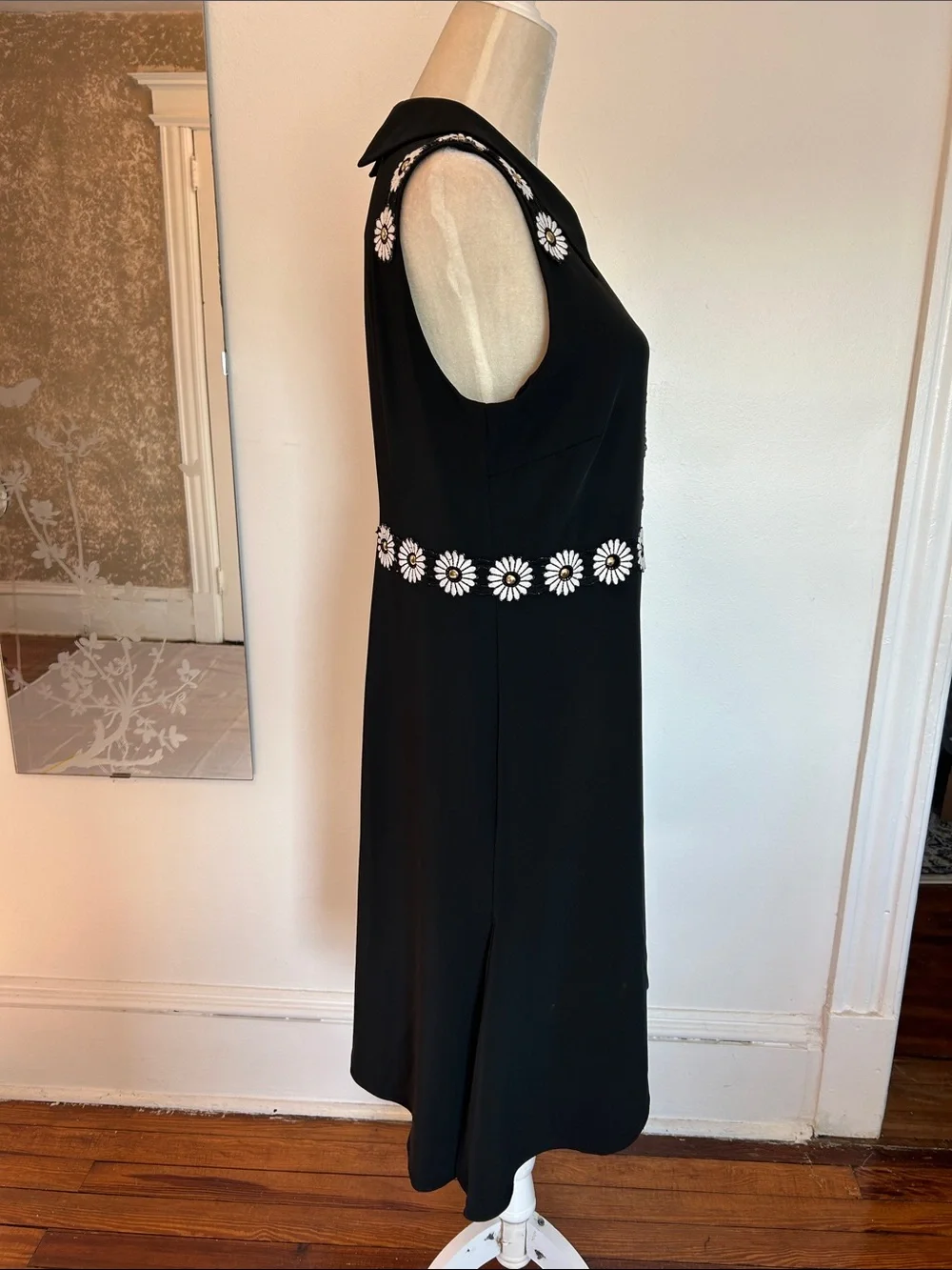 Black Sleeveless Dress with Daisy Trim